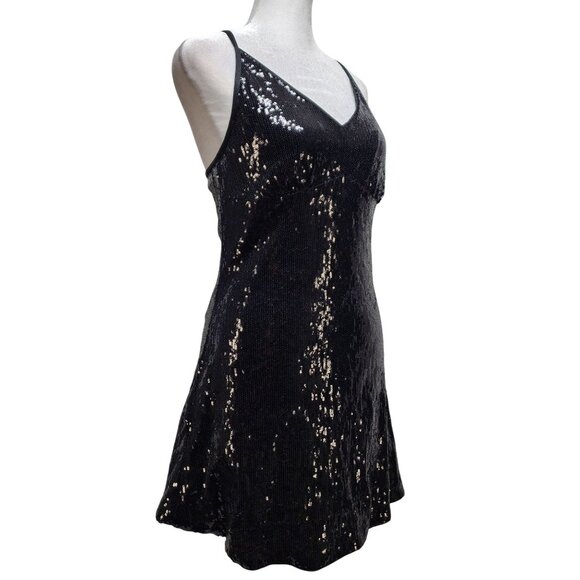 Black Sequin Sleeveless Cocktail Mini Dress WOMENS By Meetjen Size M - Picture 9 of 12